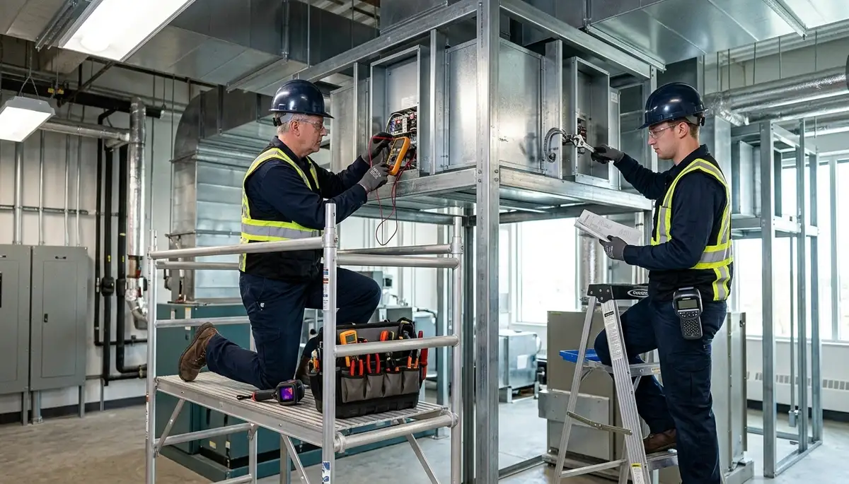 Electrician servicing an electric heater in a Lakeland, FL home