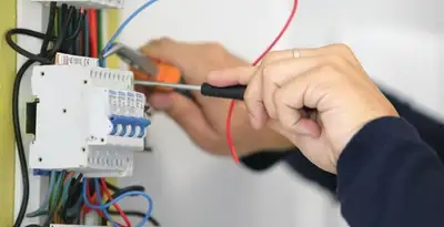Electrician installing and adjusting circuit breakers in an electrical panel in Lakeland, FL