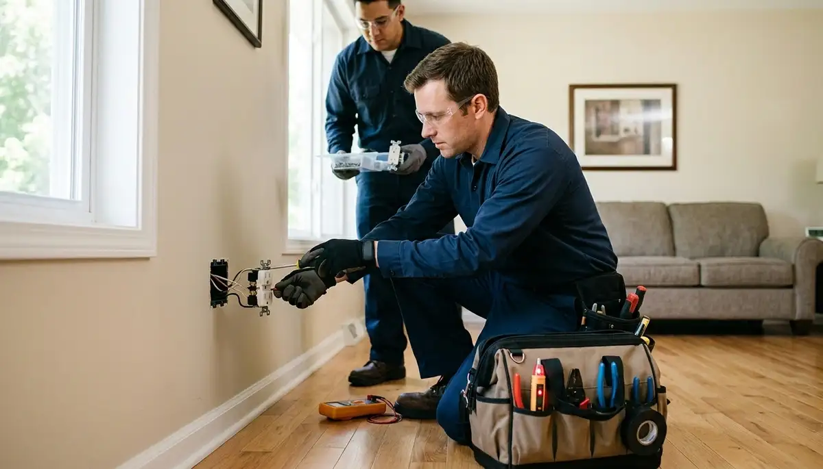 Electrician providing outlet repair services for a Lakeland, FL home